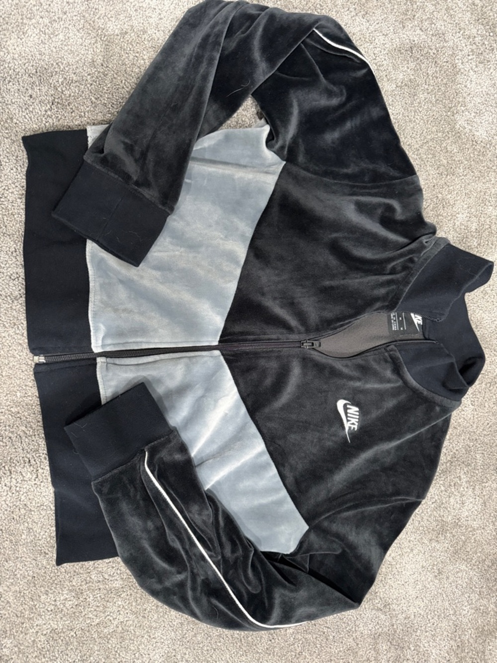 Nike Black & Light Gray Velour Track Jacket